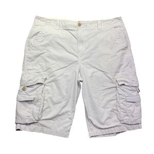 Roebuck and Co Mens White Blue Pinstripe Cargo Shorts Size 40 Cotton Utility